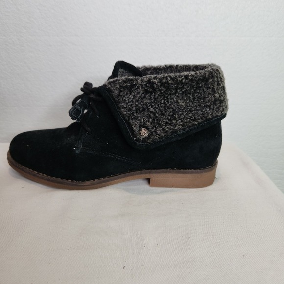 Hush Puppies Womens Black Suede Fleece Lined Ankle Boots Tassel Size 7.5 - Picture 3 of 9